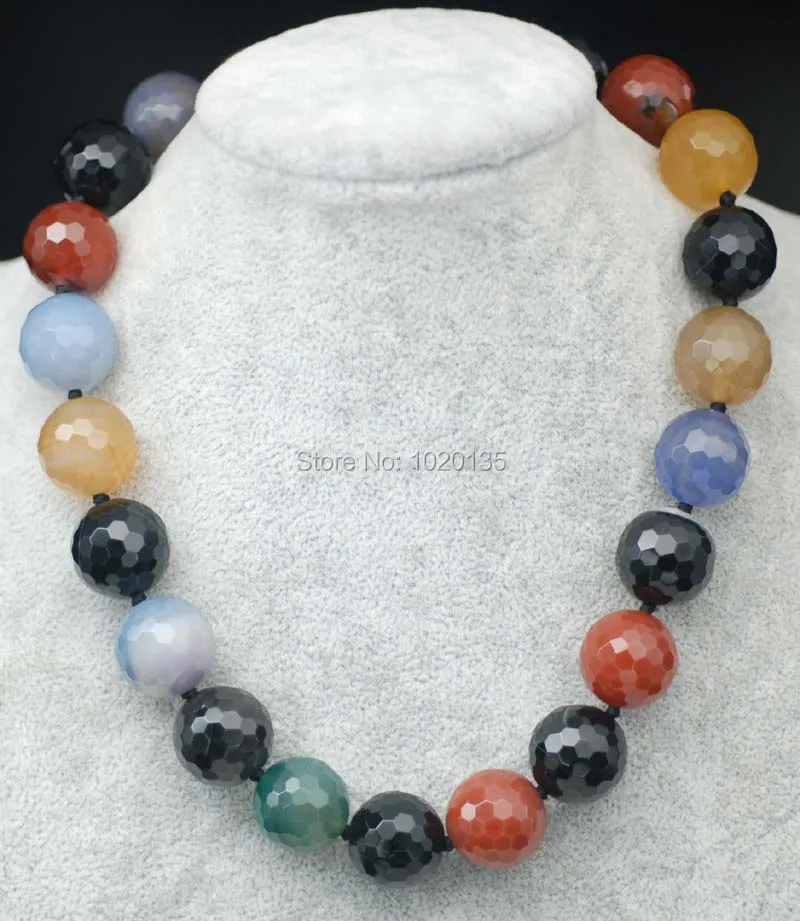 

wow! multicolo ragate round faceted 18mm necklace 18" nature wholesale bead discount gift