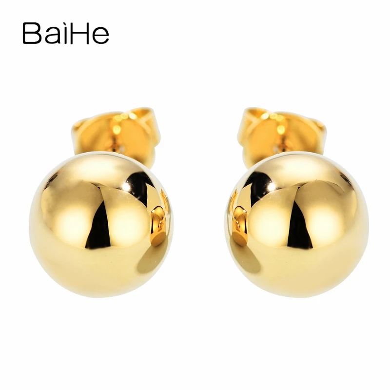 BAIHE Solid 14K Yellow Gold Gold Ball Stud Earrings Women Men Trendy Fine Jewelry boucle d’oreille pendientes mujer серьги