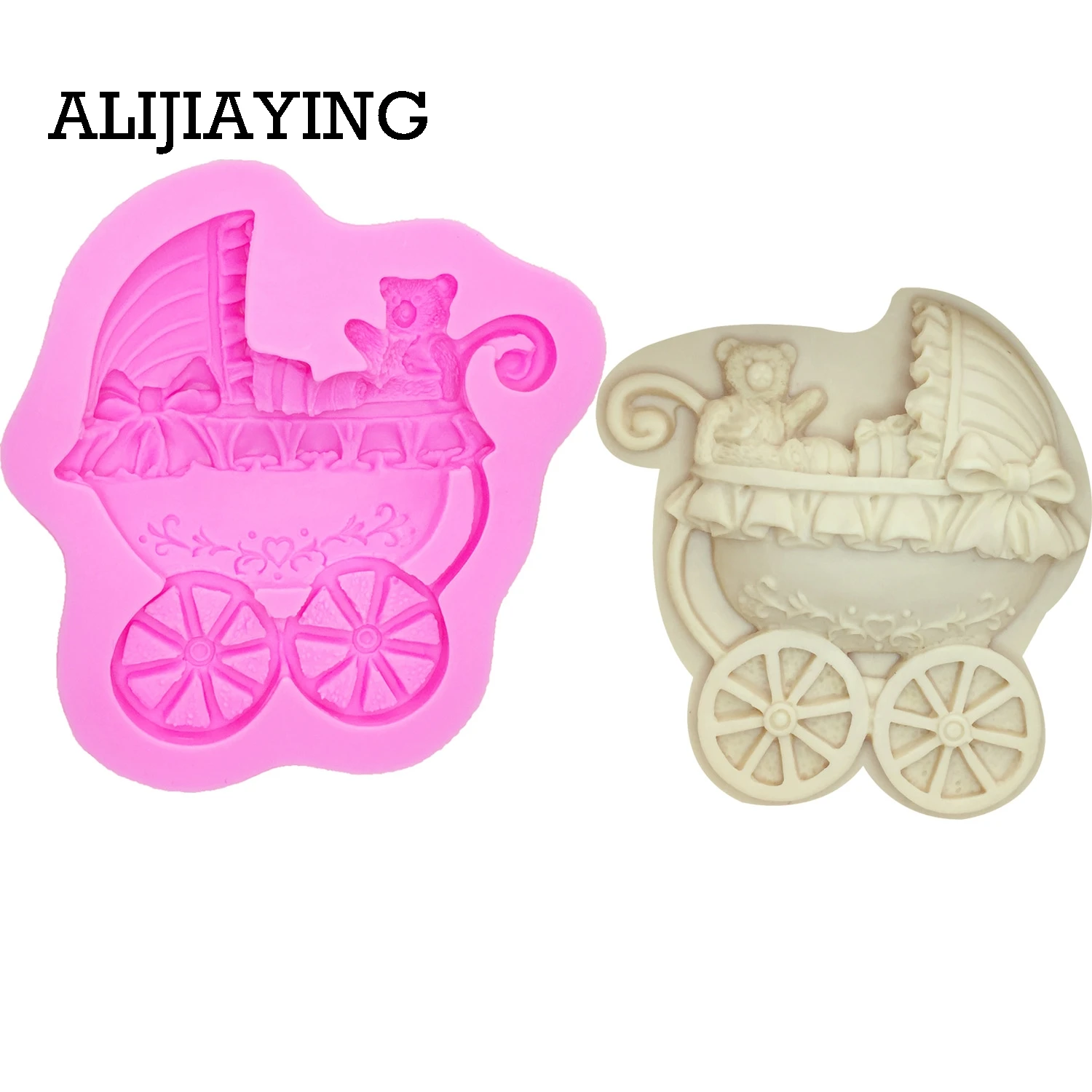 M0088 Bear Baby carriage car bows Soap candles mould DIY fondant cake decorating tools silicone mold