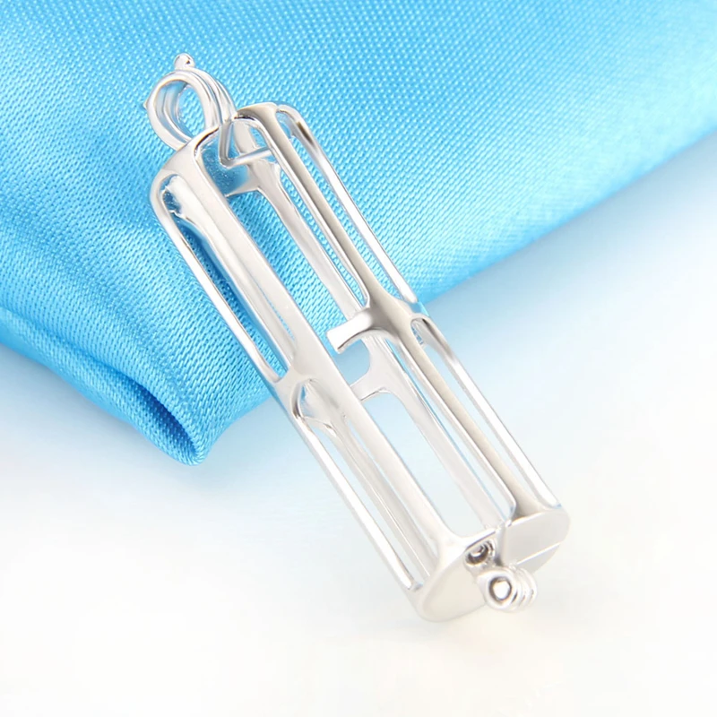 CLUCI 925 Sterling Silver Cylinder Cage Shape Pearl Locket Pendant  DIY Necklace Jewelry Findings Tube  Long Pendants SC262SB