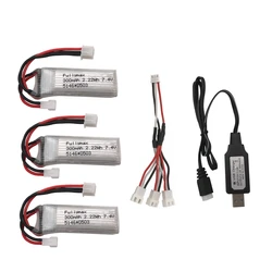 3pcs 7.4V 300mAh LiPo Batteria e 3 in 1 cavo di ricarica Per RC WLtoys F959 RC Quadcopter drone Elicottero Giocattolo Parti