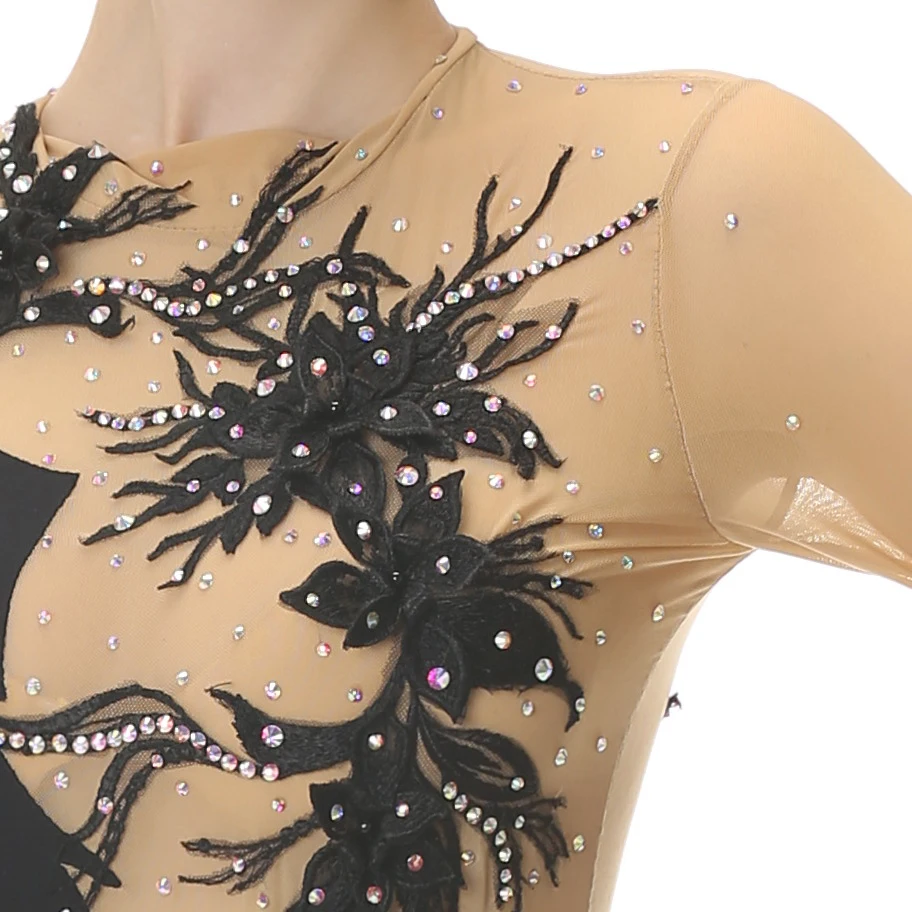 Black Figure Skating Costume Cheongsam Figure Skating Skirt Beautiful Skating Dress Girl  /Women