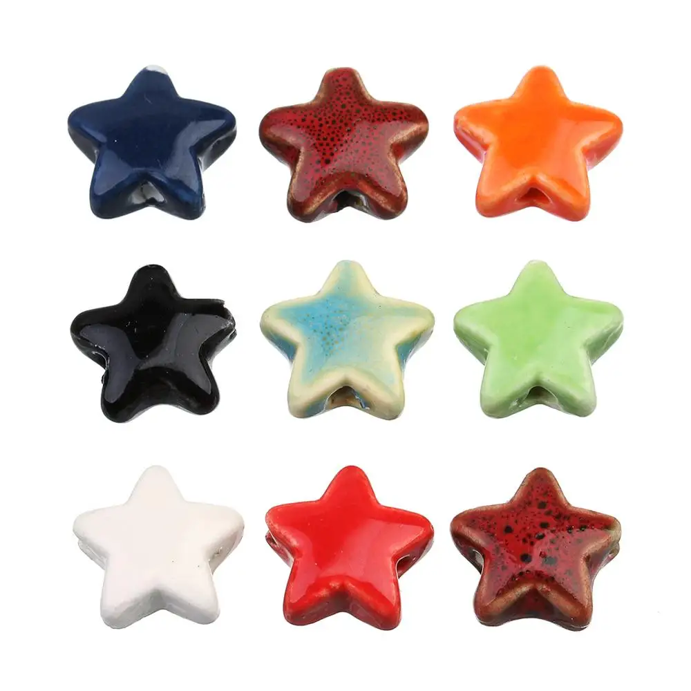 Wholesale 20pcs 8 Colors Big Ceramic Star Charms Bead Loose Spacer Beads 14mm for Bracelet Necklace Diy Jewelry Making Findings