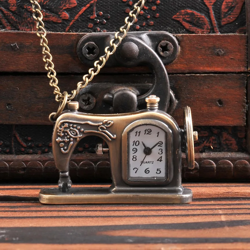 Trend retro sewing machine pocket watch hollow back personality fashion pocket watch trend pocket watch with necklace