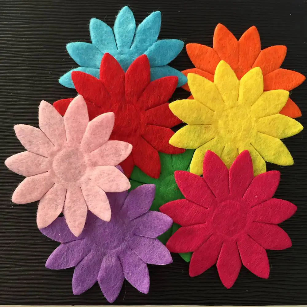 NEW 50PCS Mix 40mm Padded Felt Spring Flower Appliques Crafts Wedding Making DIY A73A