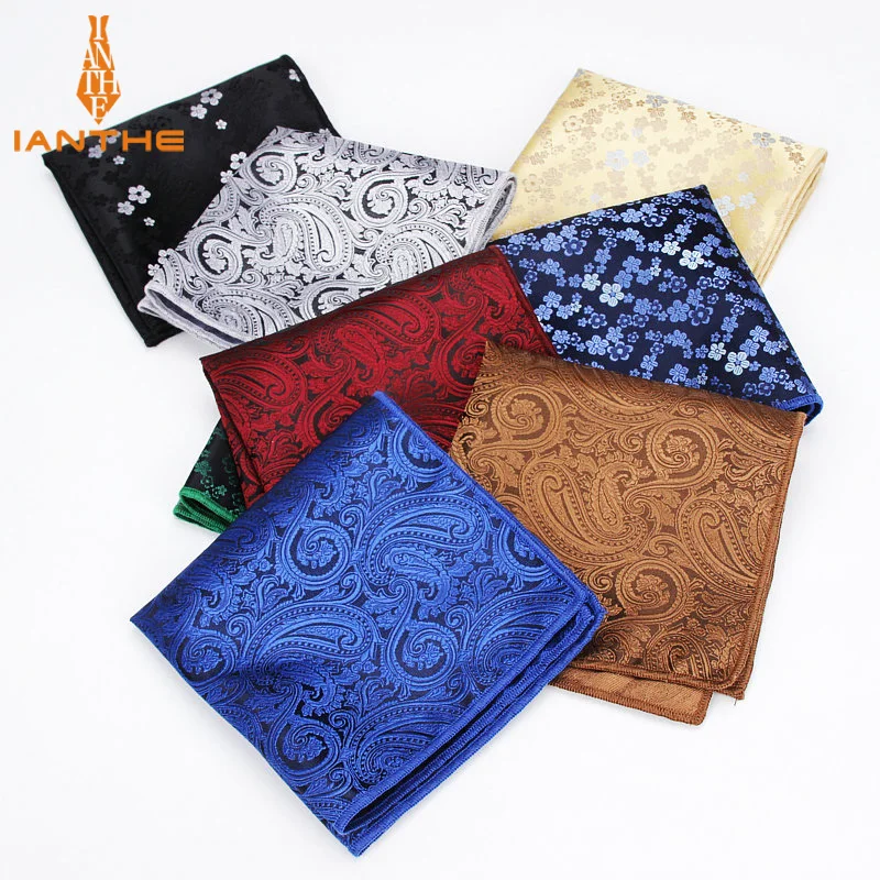 Marca Lenços De Seda Paisley Dos Homens Padrão de Flor Lenço Mens Casual Bolsos Quadrados Lenço de Casamento Moda Lenços Toalha