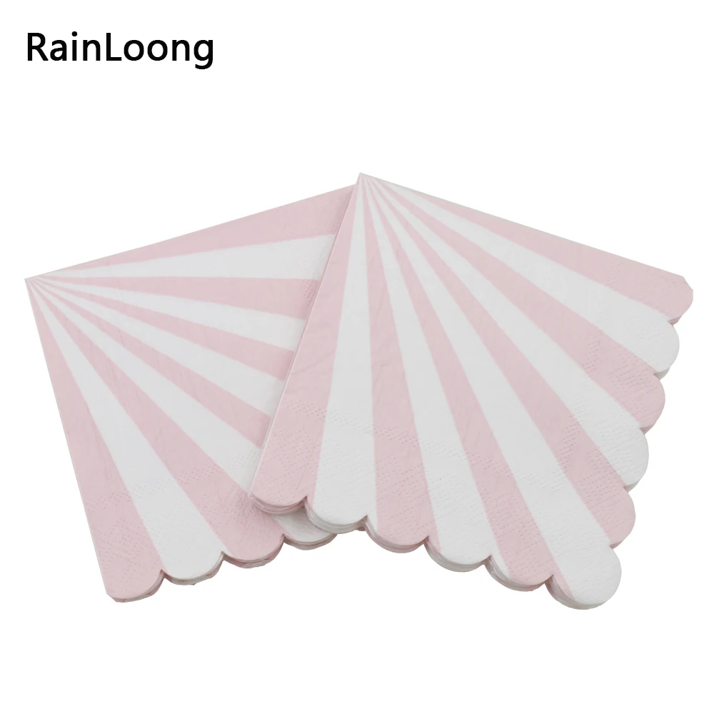 [RainLoong] 3-Plys Beverage Paper Napkin Pink Striped Tissue Serviettes Decoupage Cocktail For Party Decoration 25*25cm