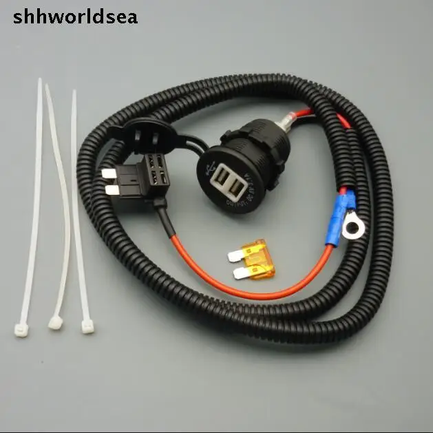 shhworldsea 1/5/50set 5V 3.1A out put mid fuse Car Cigarette Lighter USB Charger Wiring Harness USB Car Lighter Socket