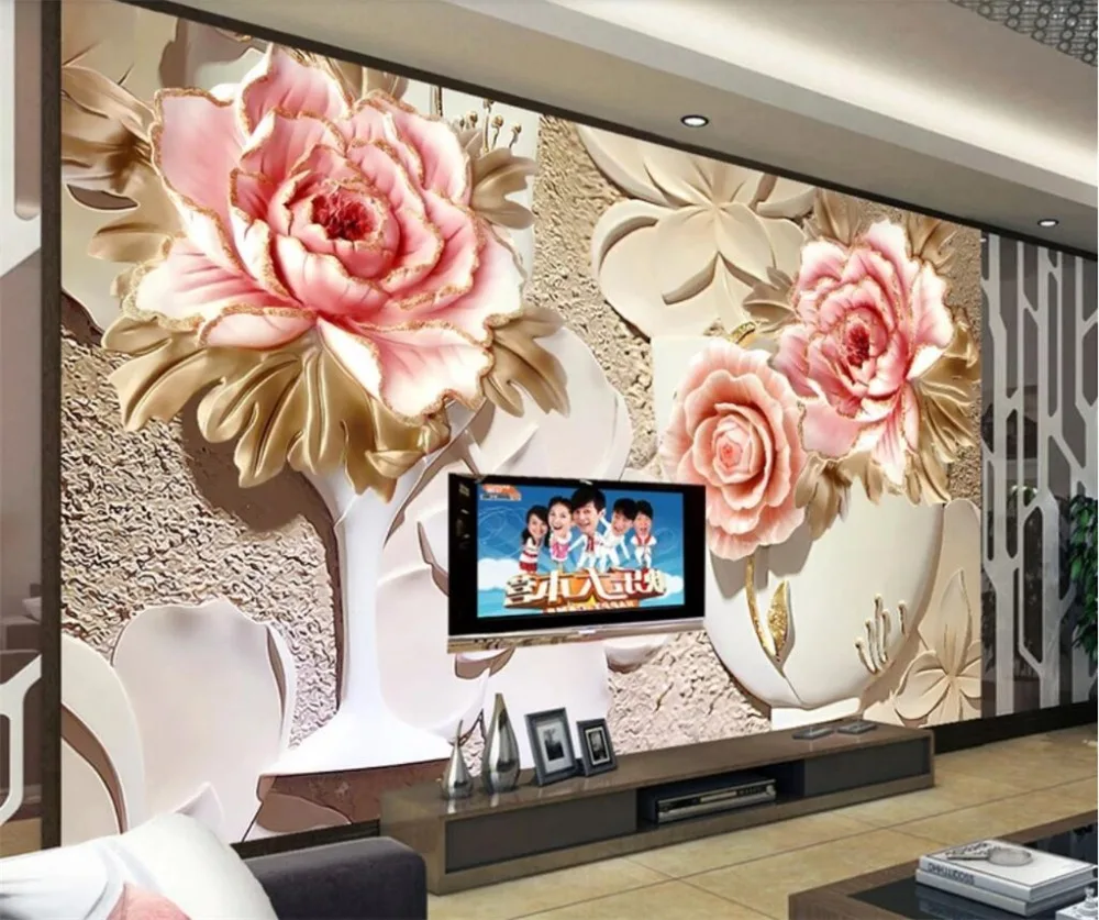 

beibehang Custom 3D stereo carved flowers stand Lottery murals TV backdrop decorative painting the living room bedroom wallpaper