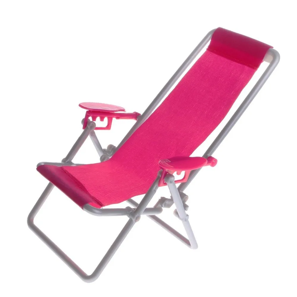 1:12 Scale Rose Red Beach Deck Chair Model Dollhouse Miniature Furniture For Barbies Doll Toy House Plastic Cloth Accessories