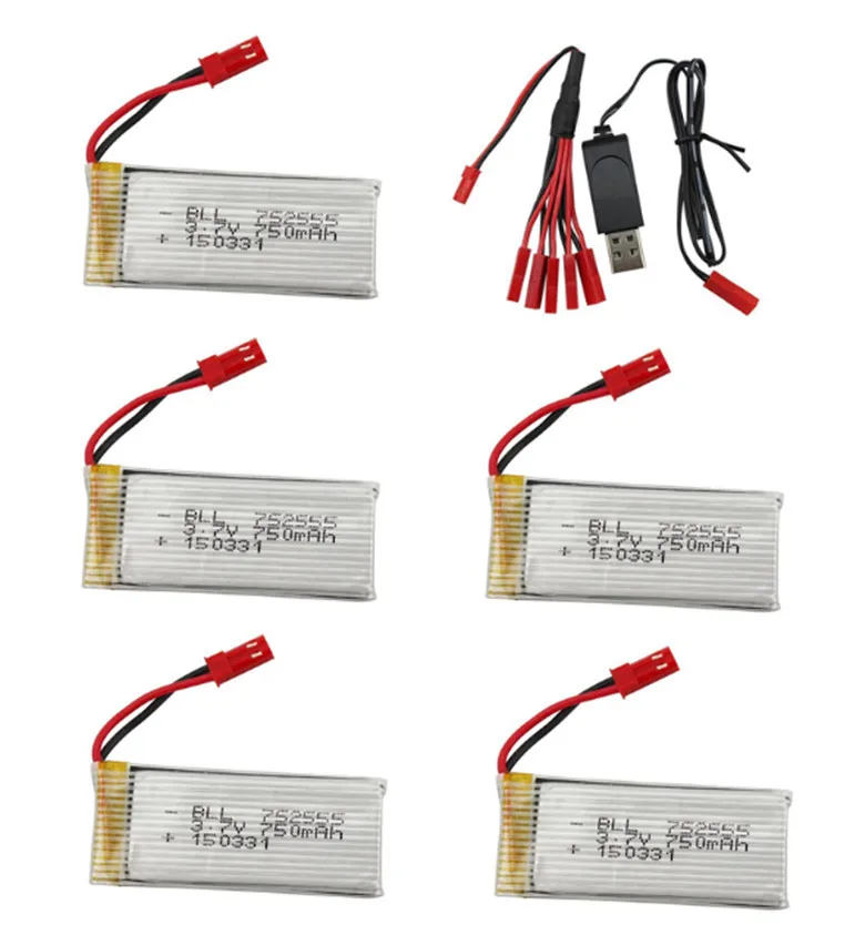 5in1 JST порт Li-Po 3,7 V 750mAh наборы батарей для DFD F181 F187 F163 H12C WLtoys V686 Quadcopter RTF