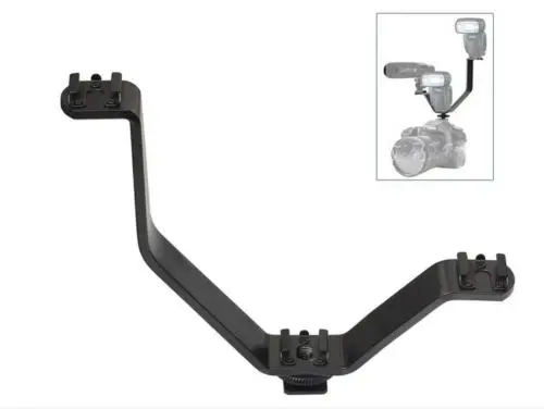 Triple Mount Hot Shoe V Mount Bracket for Video Lights, Microphones or Monitors