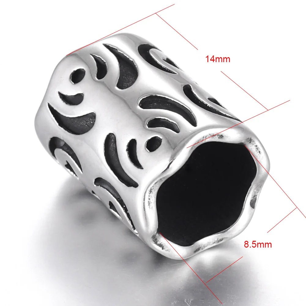 Stainless Steel Bead Large Hole Blacken Tube Charms Fit 8mm Round Leather Cord Bracelet Jewelry Making DIY Supplies