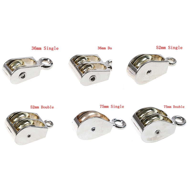 1PCS 36/52/75mm Metal sheave Zinc alloy fixed pulley crown block and tackle Lifting wheel Mini Single/Double Pulley for DIY