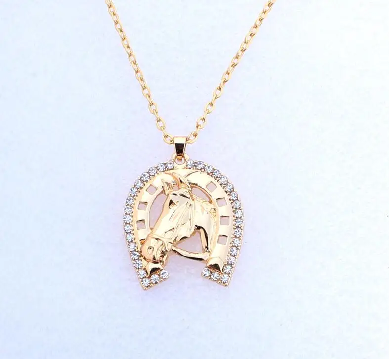 hzew hot sale Horseshoe crystal and horse head pendant necklace hot sale horse necklaces