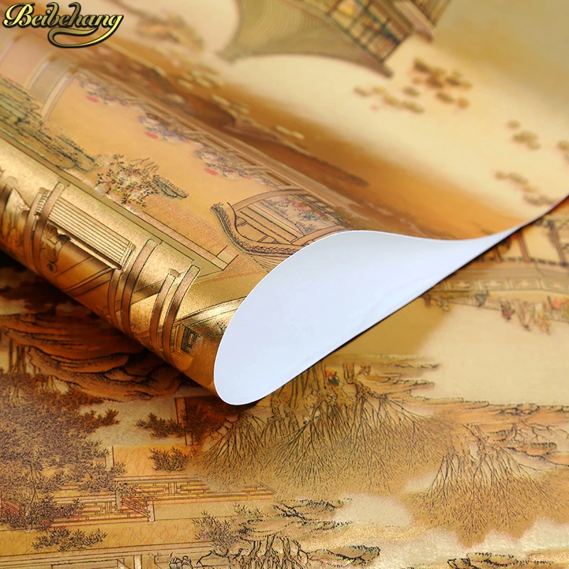 beibehang papel de parede 3D Chinese landscape gold foil wallpaper for wall paper roll golden KTV bar TV background living room