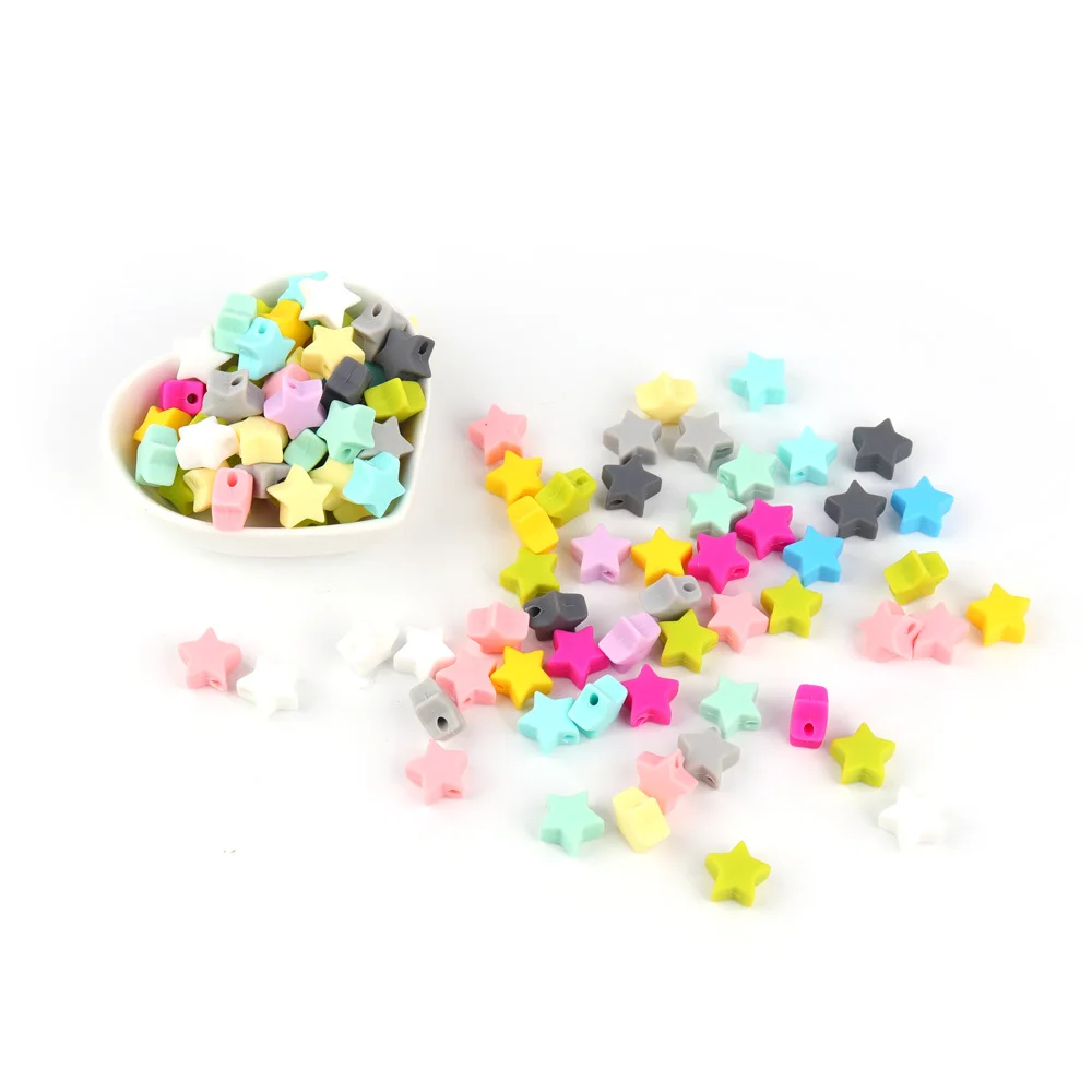 

10pcs Silicone Star Beads 14mm Food Grade Teether Beads BPA Free Ecofriendly Beads Bracelet Diy Jewelry Baby Teething Silicone