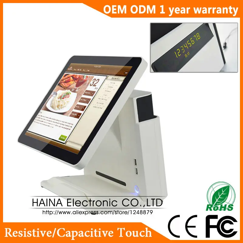 Qingda Multi Touch Sistema POS, Display LED Cliente, 15 Polegada, Single Touch, Singe Screen, Win10, Pré-instalar