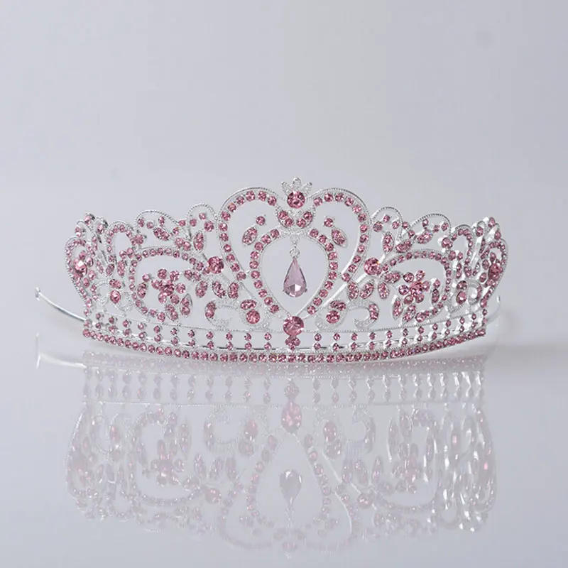 Baru Warna Emas Pink Tiara Pengantin Mahkota Kristal Berlian Imitasi Kontes Prom Pengantin Aksesori Rambut Ikat Kepala Pernikahan Tiara