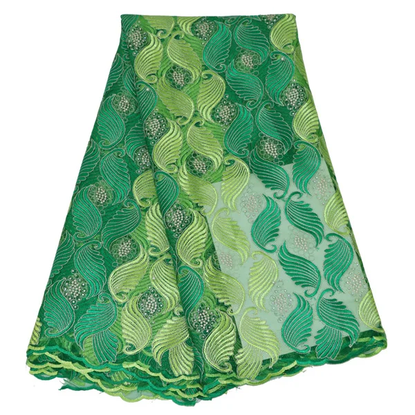 

2016 High-end Stones Green French Lace Fabric High Quality African Tulle Lace Fabric Embroidered Leaf Net Guipure For Wedding