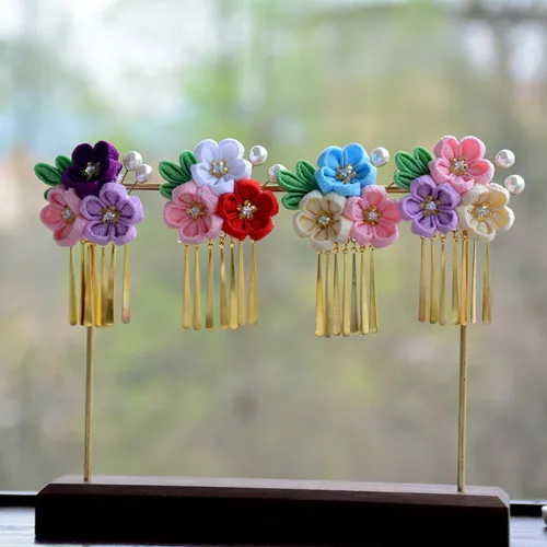 

Han feng cos hairpin hanfu fret flowers tire headdress flower blossoms Hanging tassel edge clip restoring ancient ways