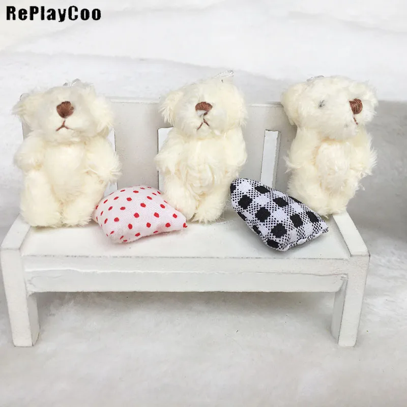 

100PCS/LOT Mini Teddy Bear Stuffed Plush Toys Small Bear4.5cm white bear Stuffed Toys pelucia Pendant Kids Birthday GiftHMR009