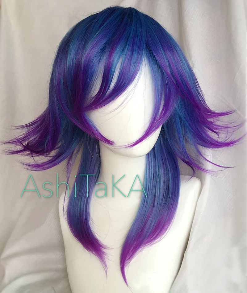 Game LOL Neeko the Curious Chameleon Blue And Purple Ombre Heat Resistant Hair Perucas Cosplay Costume Wig + Free Wig Cap