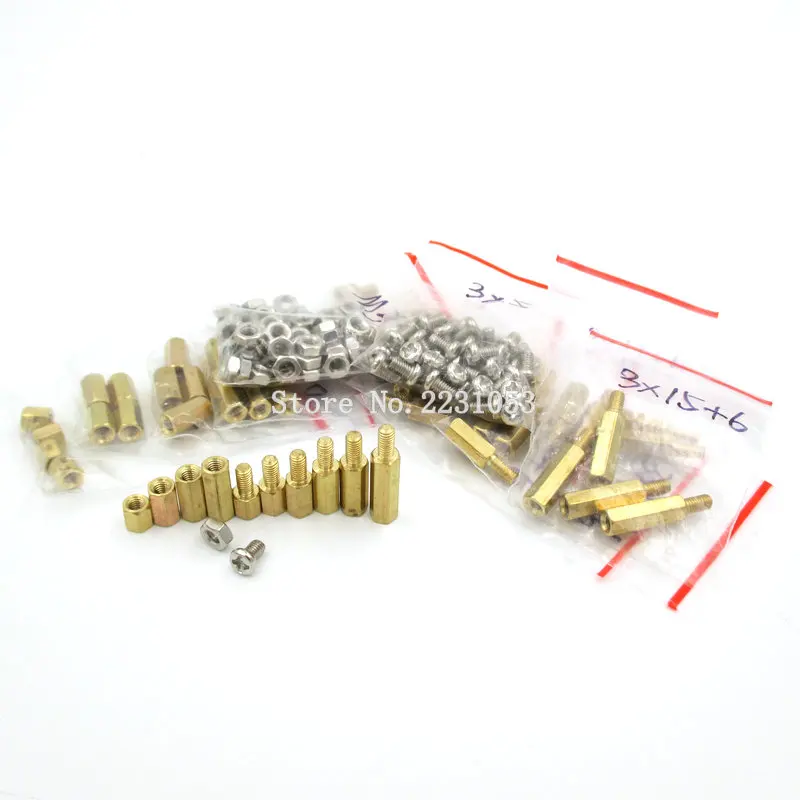 150PCS/LOT M3 PCB Hex Male Female Thread Brass Spacer Standoffs/ Screw /Hex Nut Assortment Set Kit