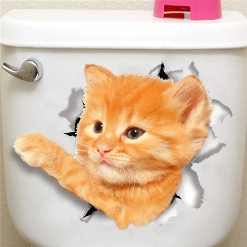 Cat Wall Sticker Toilet Seat Decal Washrom Remind refrigerator Decoration Animal Decals Art Sticker Wall Poster