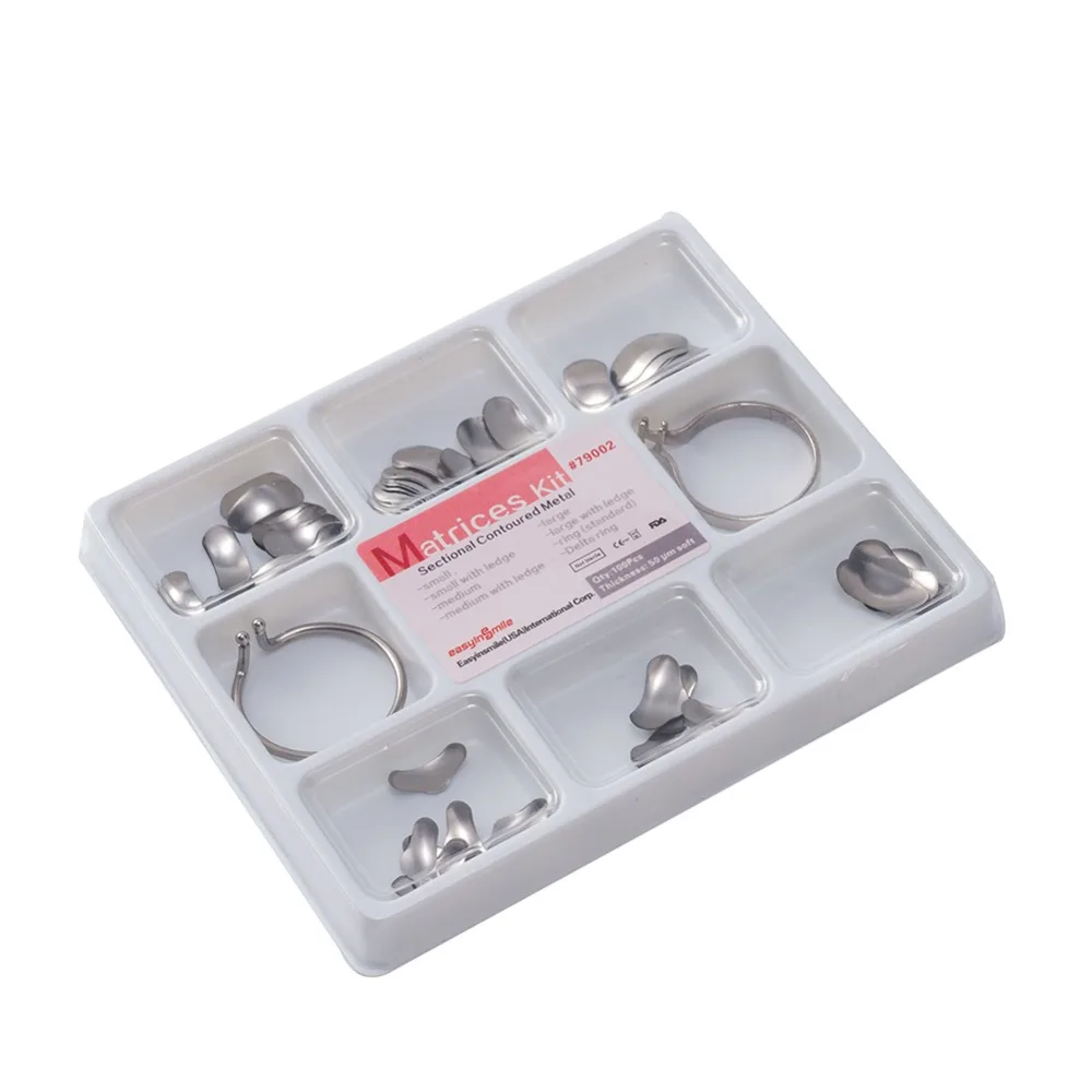 Kit completo de Matrices de Metal, matriz Dental, anillo seccional contorneado, 100 piezas