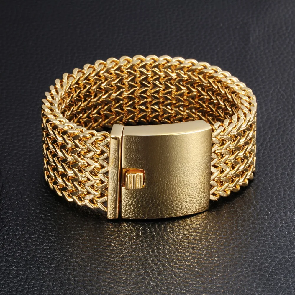 Wide Stainless Steel Bracelet Very Big Heavy Cool Biker Jewelry Silver color Curb Cuban Chain Top Quality Men\'s Bracelet Bangle