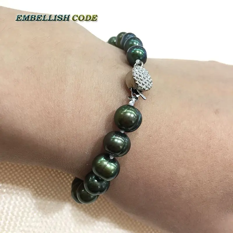 low price 7-8mm necklace bracelet set Promotions sale dark Malachite green real Cultured pearls necklace Classic style for women