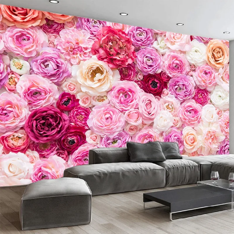 Custom Any Size Mural Wallpaper 3D Rose Flowers Wall Painting Living Room Wedding House Home Decor Wall Papers Papel De Parede