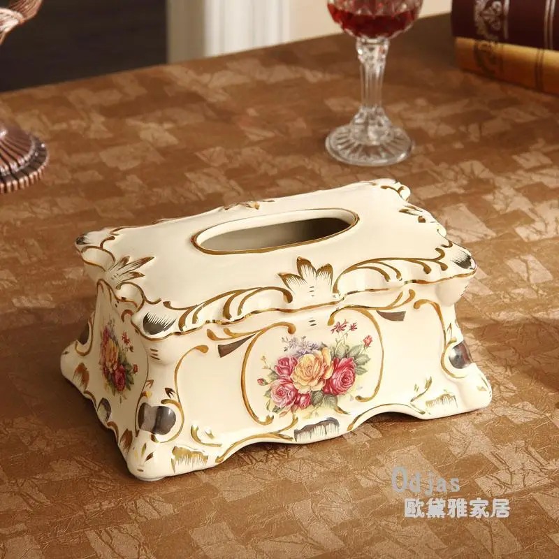 European-style luxury ceramic tissue box pumping tray upscale vintage garden ornaments Home Decoration luxury living room