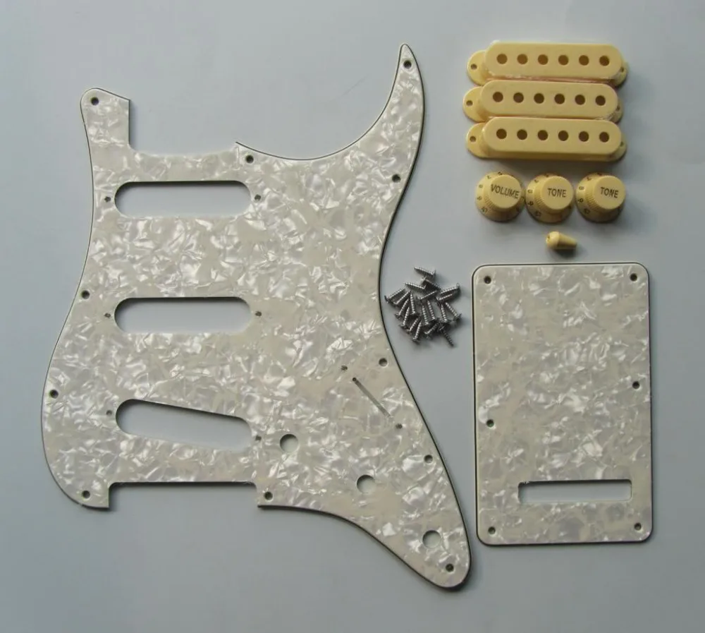 KAISH ST Pickguard Back Plate Aged Pearl with Cream Pickup Covers Knobs Tip