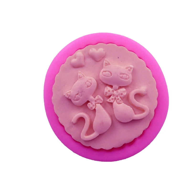 

3D Lovely Beautiful Kitten Cat and Heart Silicone Molds Fondant Cake Moulds handmade soap mold Cake Cooking Tools T0753