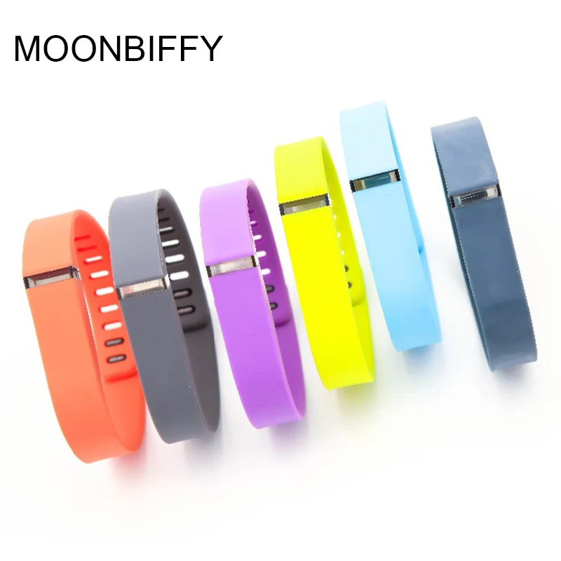 MOONBIFFY Colorful Replacement Silicone Strap Wristband Smart Band watchband without Metal Clasps (No Tracker) for Fitbit Flex