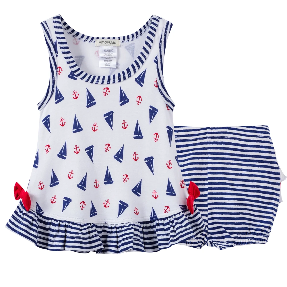 

Baby Girl Clothes Dress Set Seaside Fashion Vest+Pant Newborn Girl Clothing Infant Baby First Birthday Outfit Girls Ruffle Pants