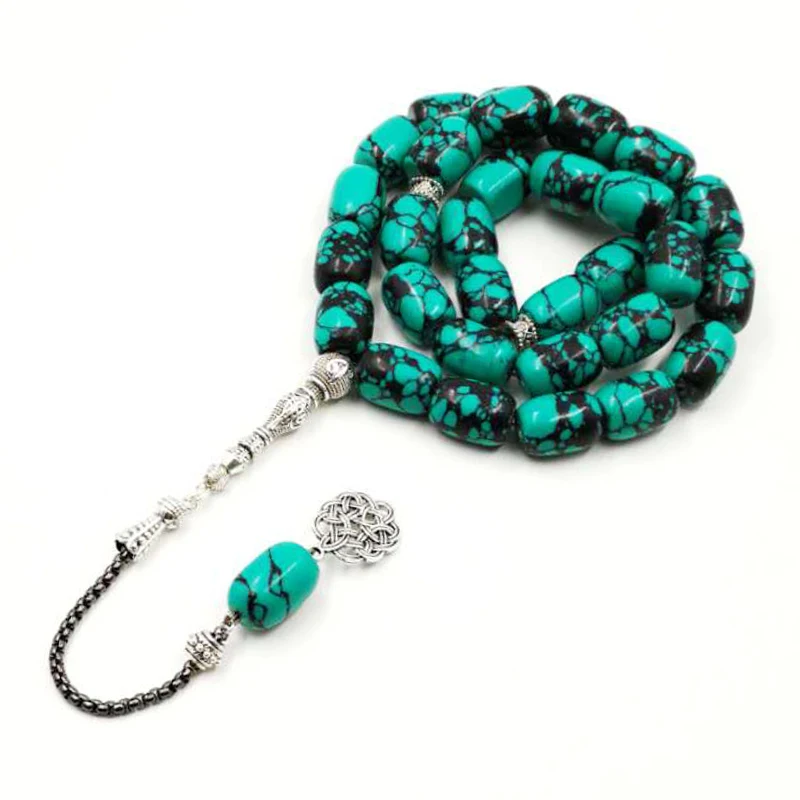 Tasbih Green Turquoise Big Size gemstone misbaha jewelry Fashion muslim 33 rosary beads Bracelet islamic ramadan eid gift