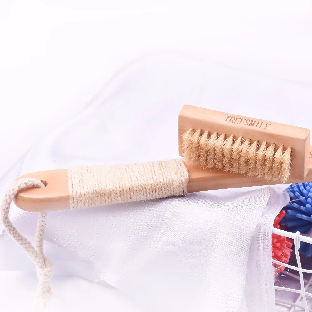 TREESMILE Natural horse hair  Long Anti-slip Handle Wooden Body Maasage Health Care Bath Brush for bath body scrub Shower  Brush