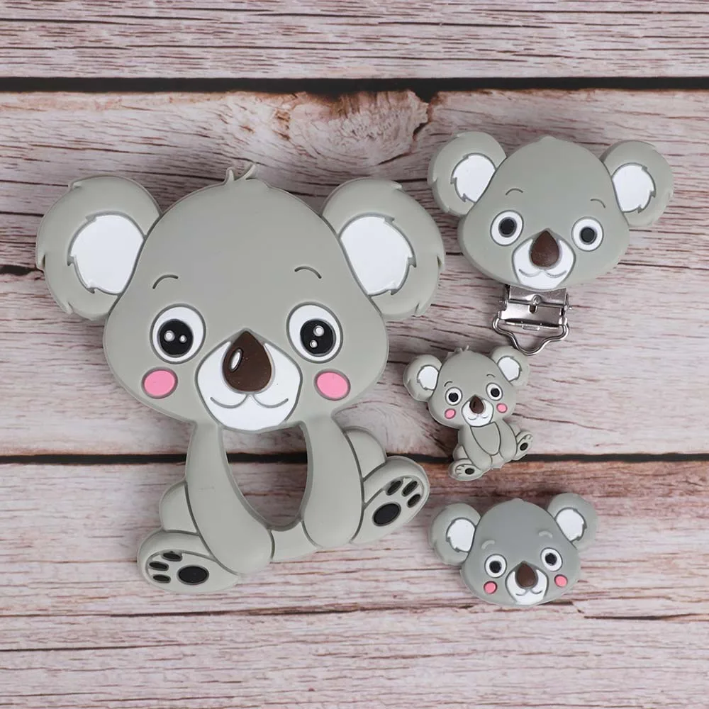 Tyry. Hu 6Pcs Koala Kralen Carton Fopspeen Clips Bead Food Grade Siliconen Tiny Staaf Mini Baby Bijtring