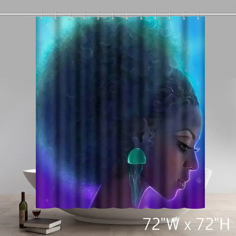 Personalized Afrocentric Liberty Art Afros Turned Into Flowery Galaxies Waterproof Shower Curtain