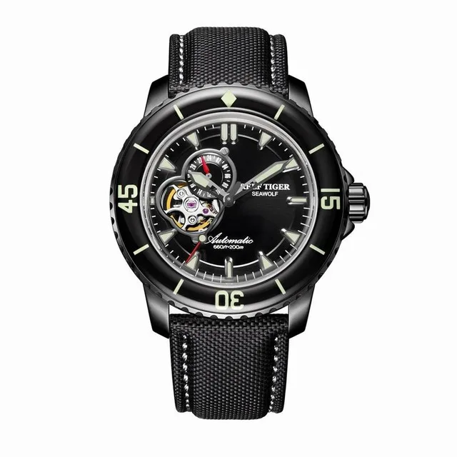 Reef Tiger Aurora Serier RGA3039 Men 200M Waterproof With Super Luminous Hallow-out Dial Automatic Mechanical Wrist Watch