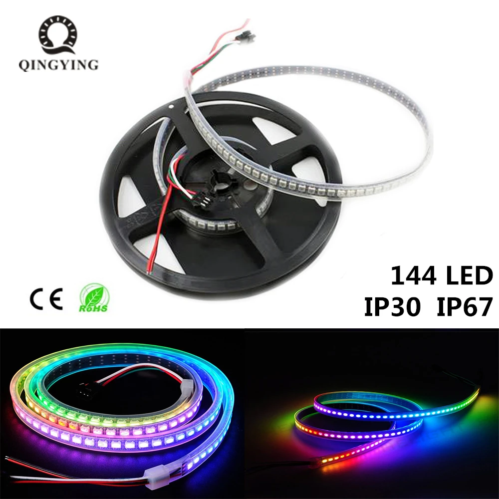 

DC5V 1m WS2812B LED Strip 144LED/m Individually Addressable LED Pixel Strip Black/White PCB Buint-in WS2812 IC IP30 IP65 IP67