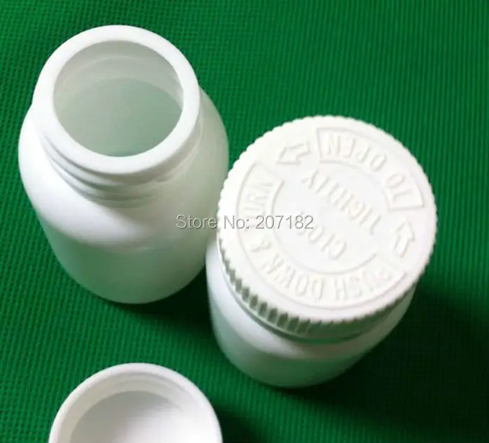 (100pcs/lot) 75ml White HDPE Bottle, Capsule Bottle, 75g Plastic Bottle - Child Proof Safety Screw Cap Push Down To Unscrew