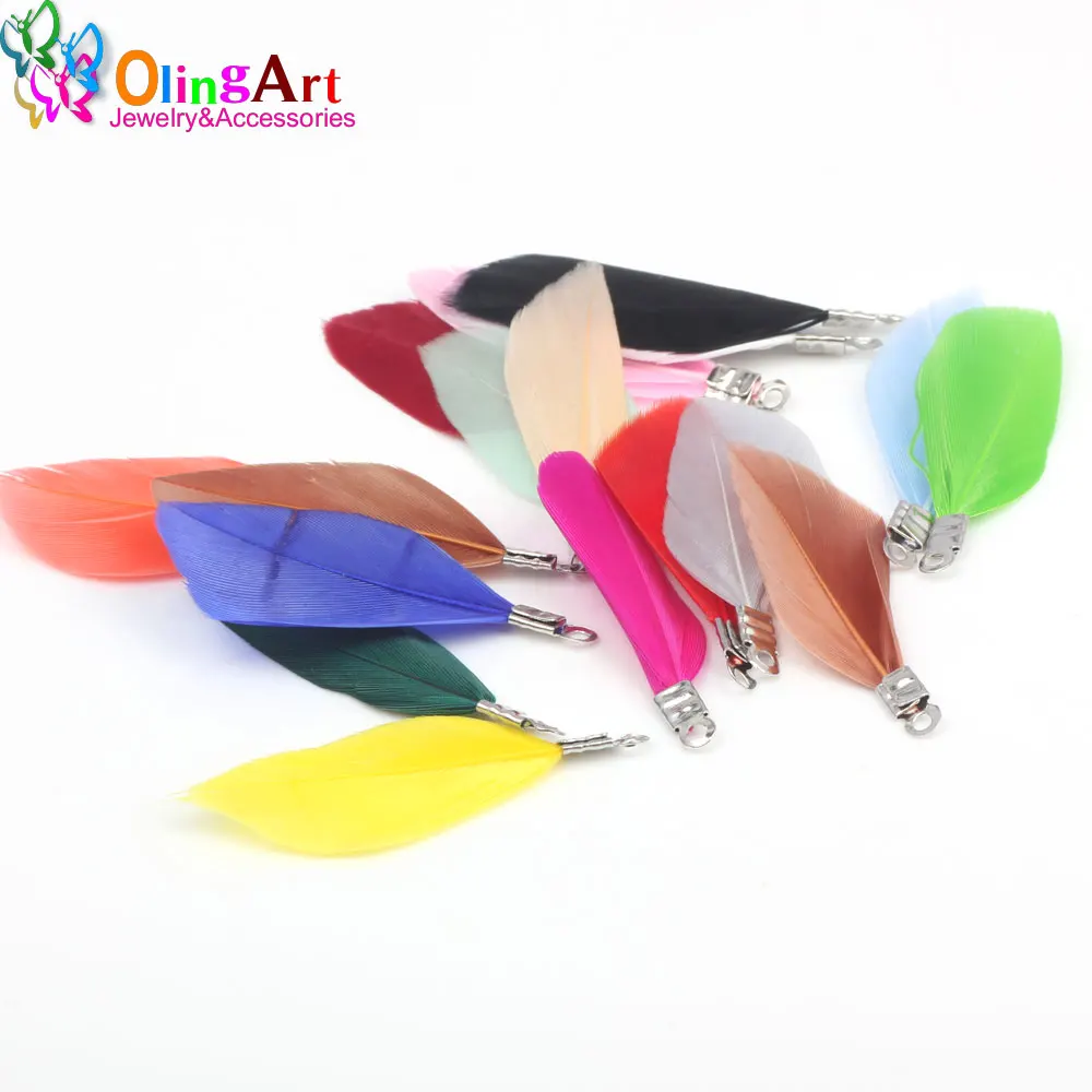 OlingArt Natural Feathers 10pcs Colorful Feathers 35MM Women Choker Necklace Jewelry Making Straps KeyChain Pendants Charms