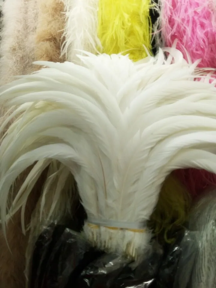 Wholesale perfect  500pcs  high quality natural pure white Rooster tail feathers 14-16inch/35-40cm  Decorative diy