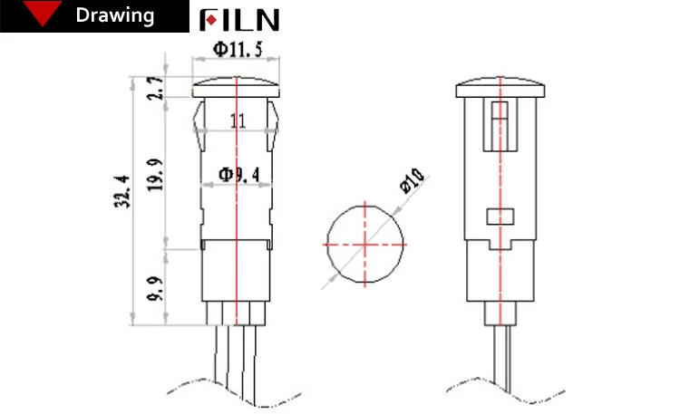 Filn aquecedor de água com fio, luz indicadora de plástico vermelho, amarelo, verde, 10mm de diâmetro 6v, 12v, 24v, 120v, 220v