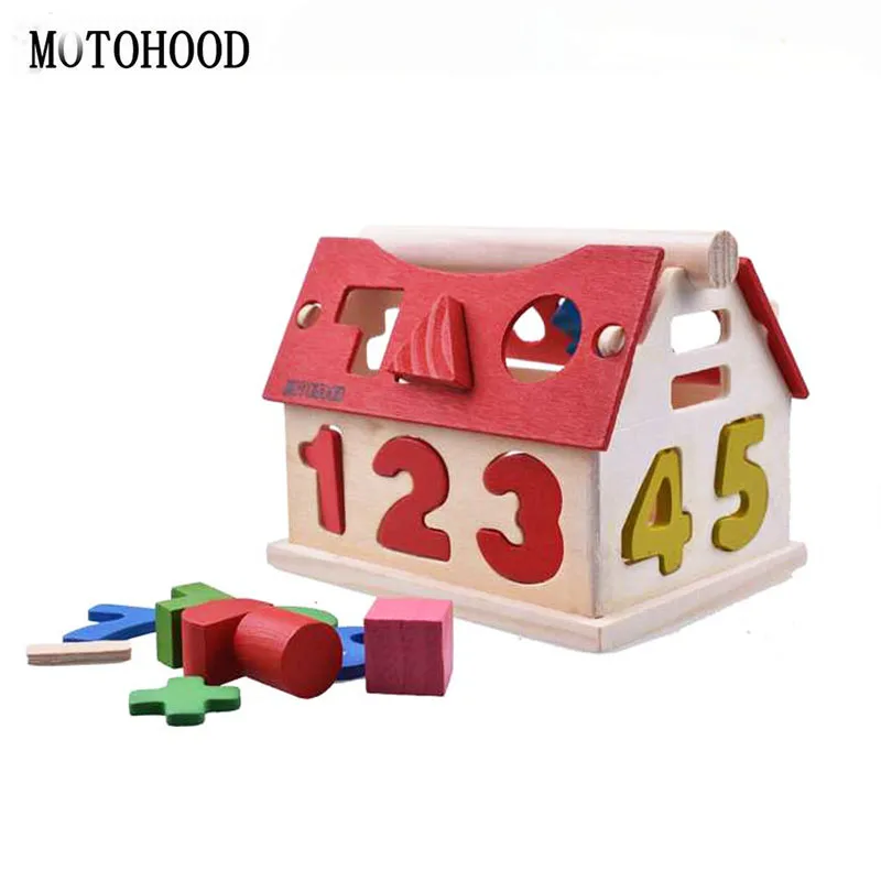 

MOTOHOOD 15*12.5*12.5cm Intelligence Educational Wooden Toys For Kids Enlighten Learn Digital Colorful Wood House Baby Toys