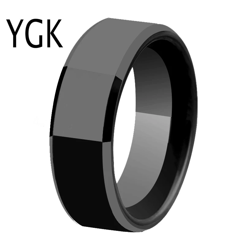 Custom Engraving 8MM Shiny Black Bevel Tungsten Ring Comfort Fit Design Rings for Wedding